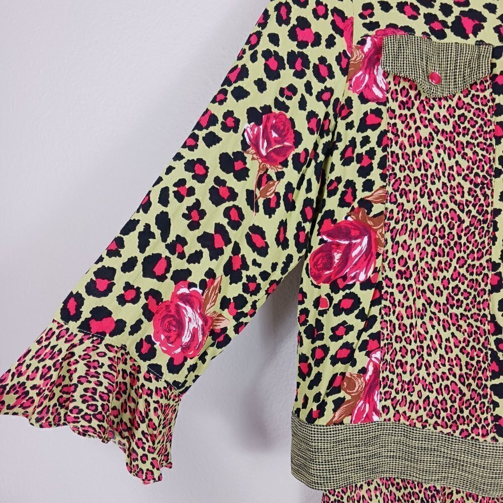 F.L MALIK vintage matching set women's size L green/pink animal print floral - Picture 4 of 12
